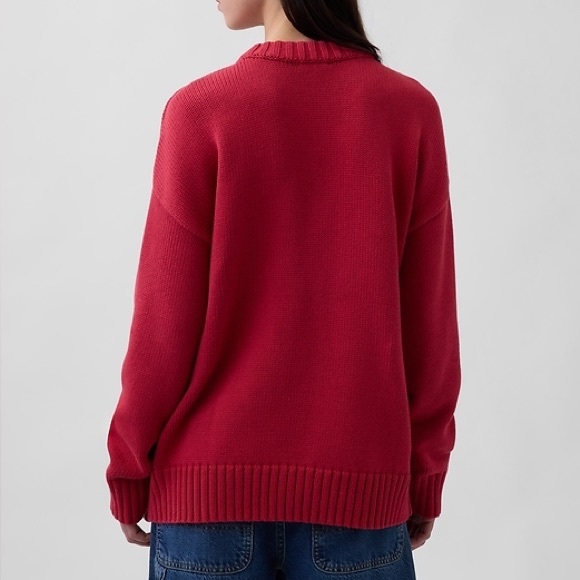 GAP 100% Cotton Oversized Sweater Red Fisherman Comfy Cozy NEW Sz M - Picture 2 of 7